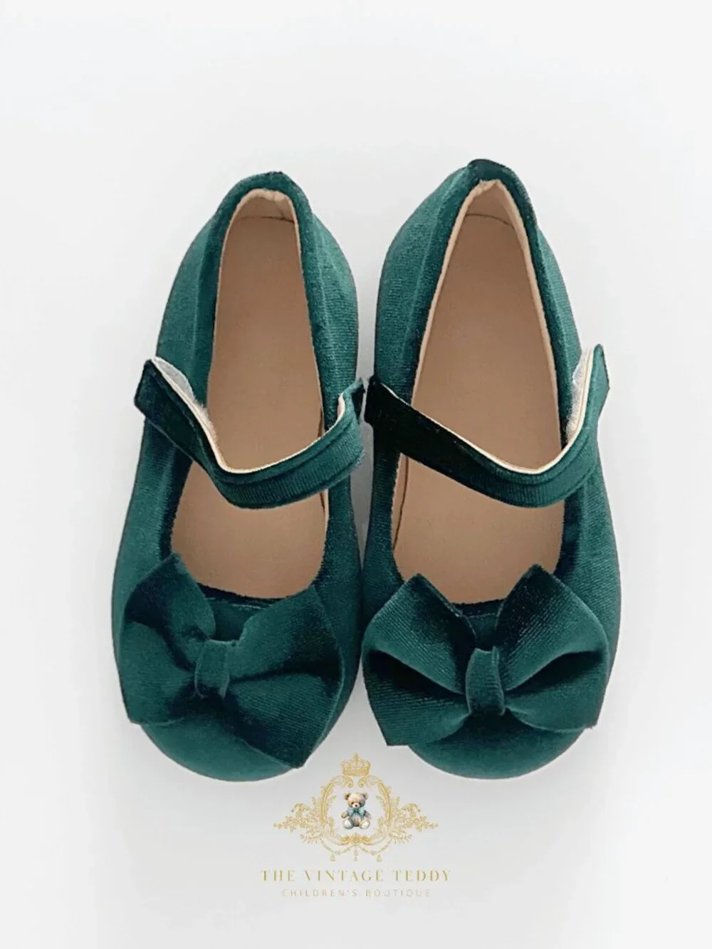 NWT Pretty Girls Mary Jane Velvet Flats Children's Shoes Toddlers Emerald 12.5